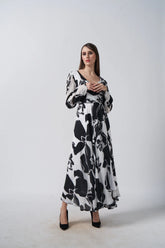 black and white printed dress